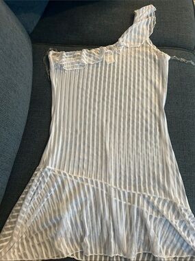 NYC White One-Shoulder Striped Ruffle Dress